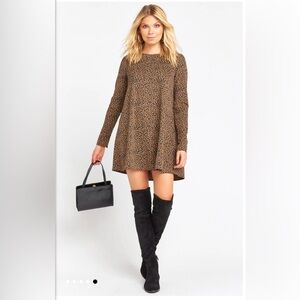 SHOW ME YOUR MUMU Leopard Print Long Sleeve Shift Mini Tunic Dress Boho Festival